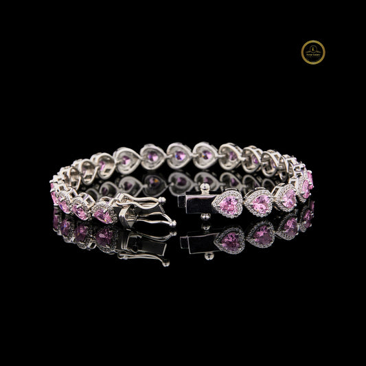 Pink Heart Cut Lab Grown Diamond Halo Tennis Bracelet - view 4