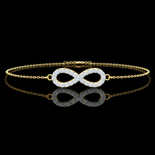 0.75 TCW Sparkling Round Cut Lab Diamond Pave Infinity Symbol Bracelet in Gold Chain Design By Ivevar