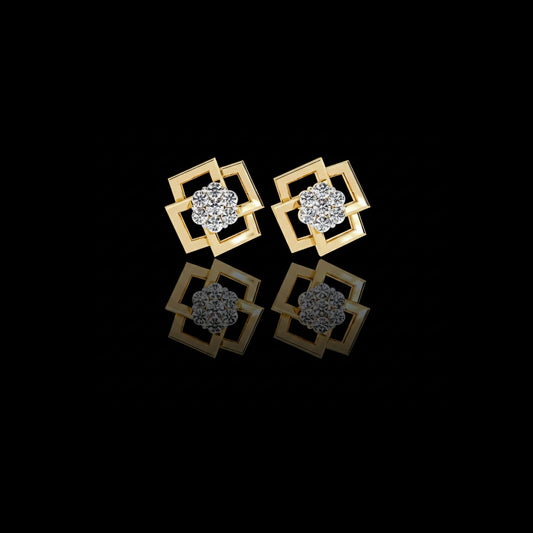 0.21 TCW Premium Geometric Square Motif Moissanite Earrings Highlighting a Brilliant Center Cluster Design