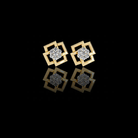 0.21 TCW Premium Geometric Square Motif Lab grown Earrings Highlighting a Brilliant Center Cluster Design