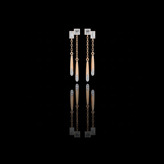 0.66 TCW Shiny Cascade Dual Tone Chain Linked Drop Lab grown Earrings with Sparkling Diamond Accents