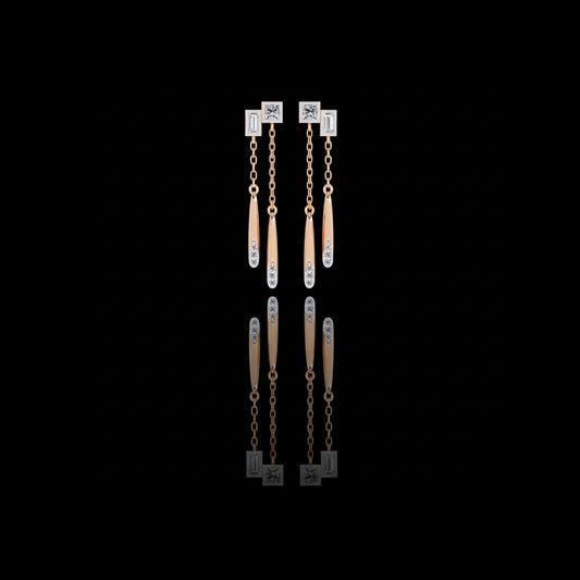 0.66 TCW Shiny Cascade Dual Tone Chain Linked Drop Moissanite Earrings with Sparkling Diamond Accents