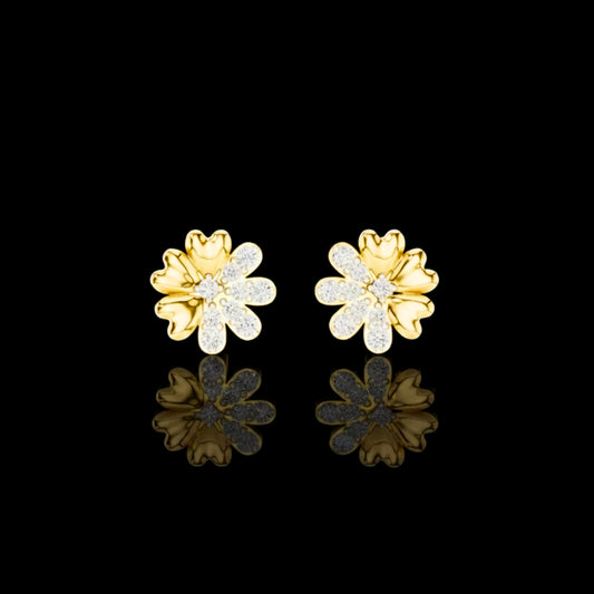 0.35 TCW FloraLume Round Petal Lab Diamond Gold Earrings with Blooming Cluster Design