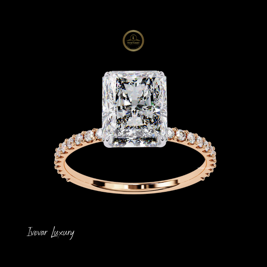Luxury 18K Gold Lab Created Diamond Engagement Ring Classic Style