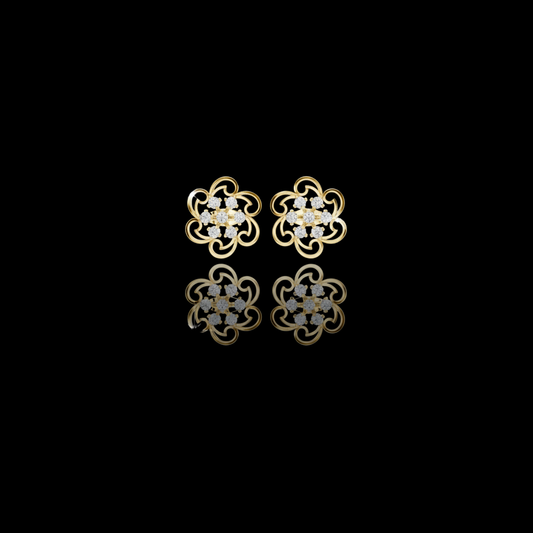 0.49 TCW Floral Swirl Moissanite Round Diamond Cluster Stud Earrings with Open Curved Petal Design