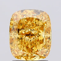 Trendy 2.01 CT Cushion Shape Fancy Vivid Orangy Yellow Color VS2 Clarity Lab Grown Diamond For Her Light
