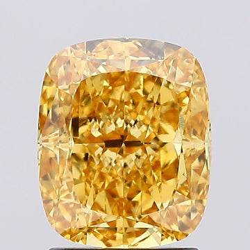 Trendy 2.01 CT Cushion Shape Fancy Vivid Orangy Yellow Color VS2 Clarity Lab Grown Diamond For Her Light