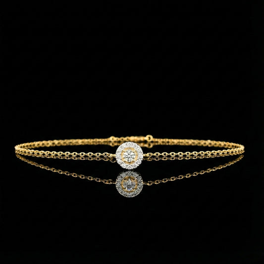 0.24 TCW Elegant Single Chain Bracelet with Radiant Halo Set Round Moissanite Diamond Centerpiece