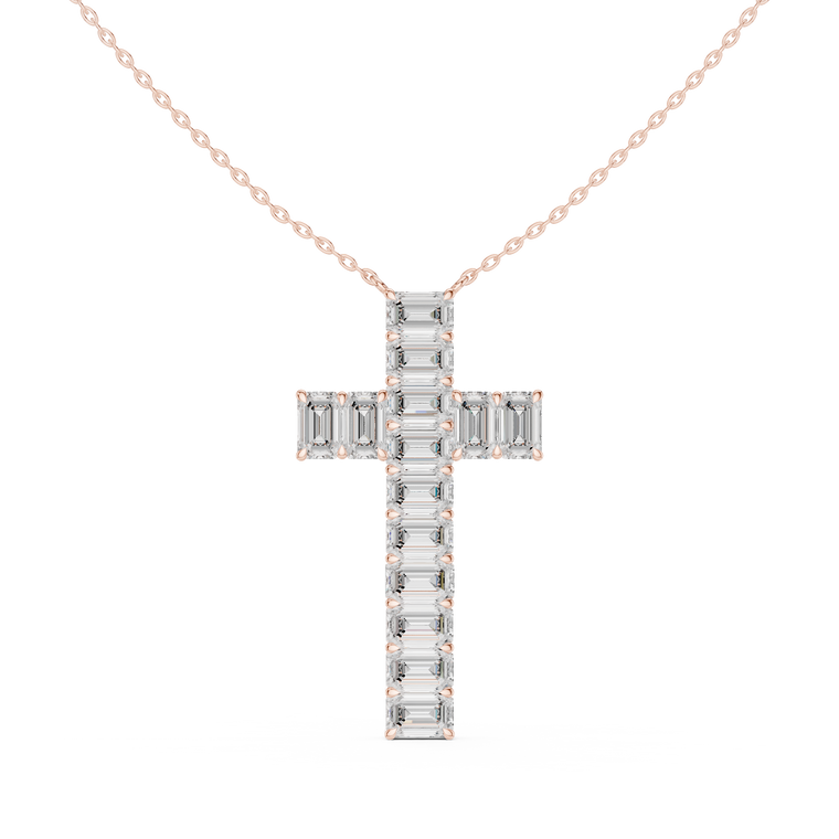 Baguette Cross Pendant Fine Cable Chain Necklace - view 2