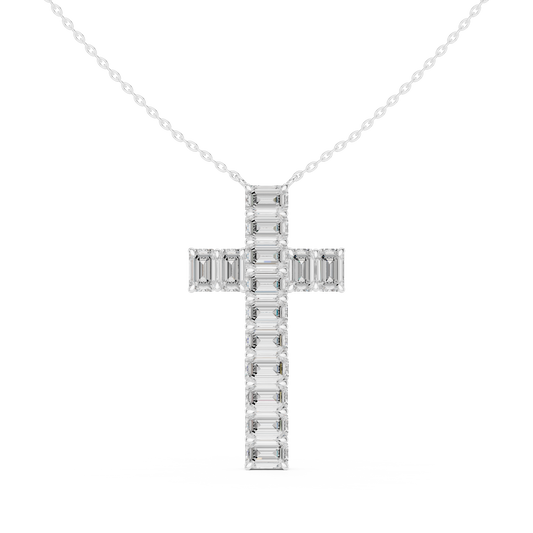 Baguette Cross Pendant Fine Cable Chain Necklace - view 3