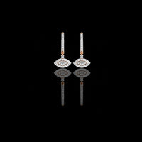 0.48 TCW Radiant Pave Eye Inspired Drop Moissanite Earrings with Gold Accents and Elongated Diamond Bars