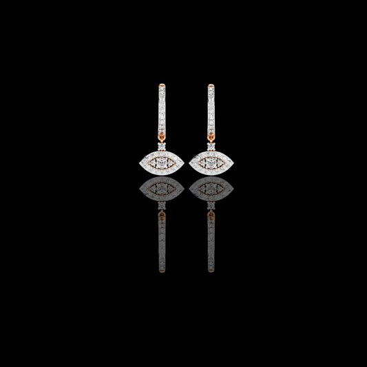 0.48 TCW Radiant Pave Eye Inspired Drop Moissanite Earrings with Gold Accents and Elongated Diamond Bars