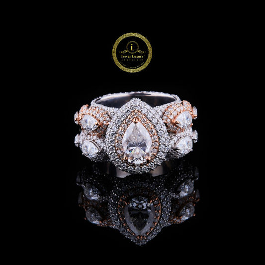 Full Hip Hop Pear Shape Lab Grown Diamond Ring With ROund Cut and Marquise Diamond Ring by Ivevar