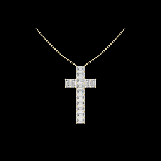 7.00 TCW Lxurious Modern Christian Cross Emerald Cut Moissanite Diamond Pendant Luxury Jewelry