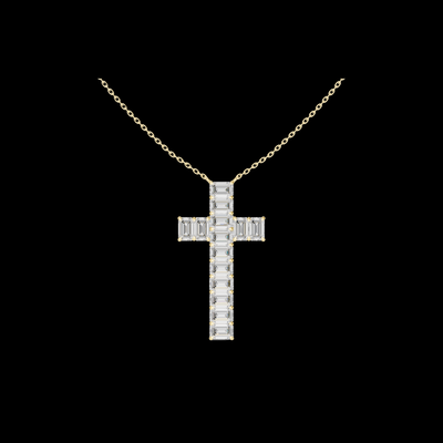Baguette Lab Grown Diamond Cross Pendant Fine Cable Chain Necklace
