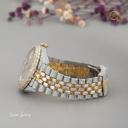 Iced-Out Luxury Watch with Baguette Diamonds by Ivevar