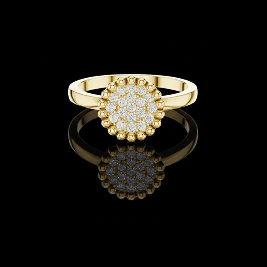 0.17 TCW Dainty Round Moissanite Diamond Cluster with Beaded Halo Minimalist Promise Ring for Women