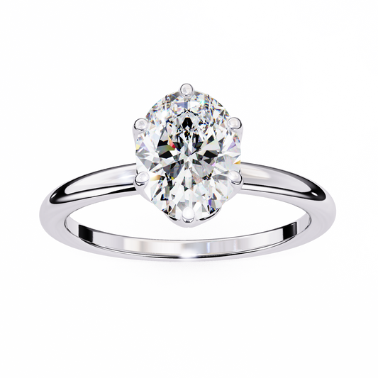 Six Pave Setting Oval Moissanite Solitaire Engagement Ring - view 4