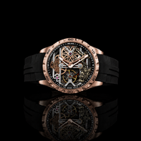 Luxury Rose Gold Skeleton Mechanical Watch with Black Rubber Strap