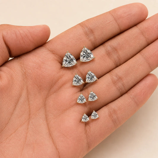 Trillion Cut Moissanite Diamond Solitaire Stud Earrings For Women