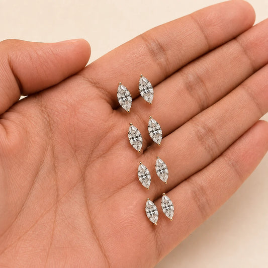 Marquise Cut Moissanite Diamond Classic Solitaire Stud Earring