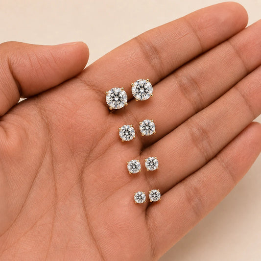 Round Brilliant Cut Moissanite Diamond Classic Solitaire Stud Earrings
