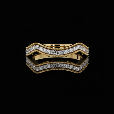 Curved Round Cut Lab Diamond With Pave Milgrain Band