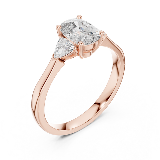 Three Stone Oval Cut Lab Diamond Engagement Ring With Trillion Sidestone - view 4