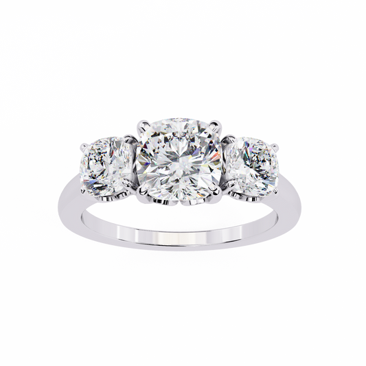 Cushion Cut Lab Diamond Three Stone Ring with Four Prong Mounts - view 4