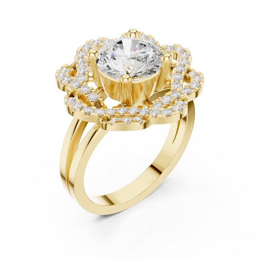 Floral Round Cut Lab Diamond Statement Wedding Ring - view 4