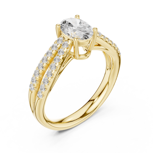Oval Cut Lab Diamond Ring With Split Shank Pave Band - view 4