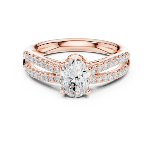 Oval Cut Moissanite Ring With Split Shank Pave Band - view 2