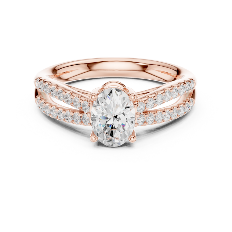 Oval Cut Moissanite Ring With Split Shank Pave Band - view 2