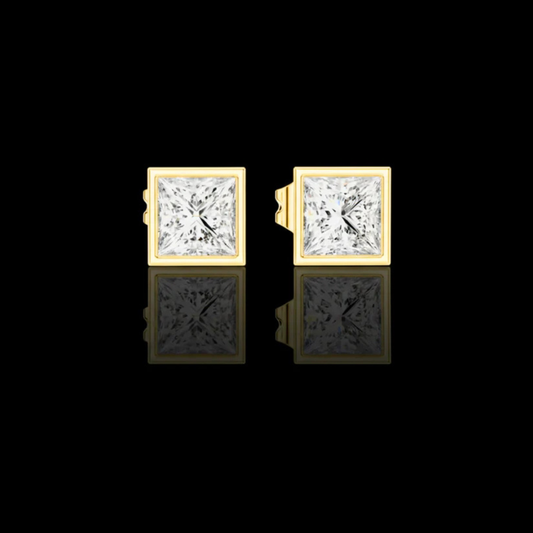 1.00 TCW Luxurious Princess Cut Moissanite Diamond Bezel Set Stud Earring
