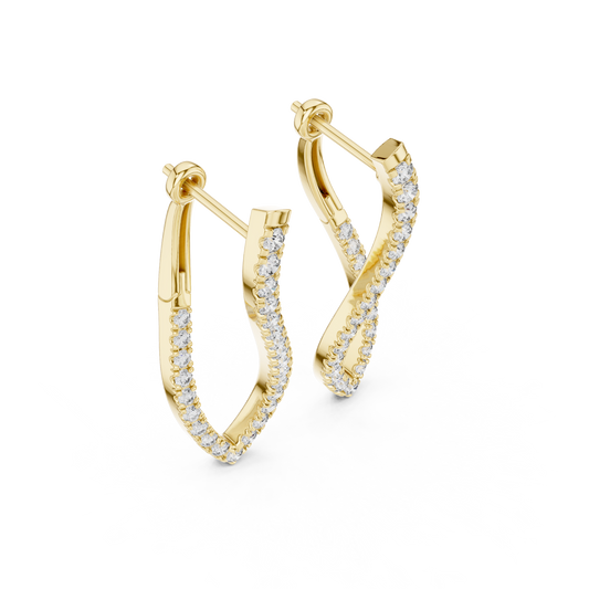 Twisted Wishbone Hoop Round Cut Lab Diamond Stud Earrings Asymmetrical Wave - view 4