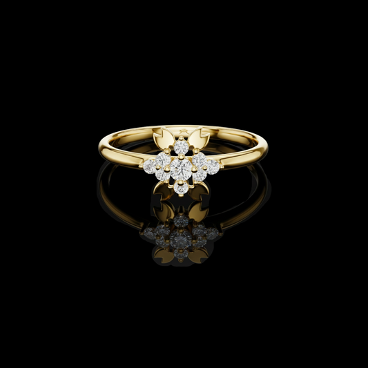 0.04 CT Timeless Lab Grown Round Diamond Bloom Ring with Detailed Petal Motifs