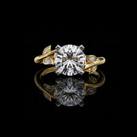 2.00 CT Nature Embrace A Round Cut Moissanite Diamond Ring Adorned with Leaf-Inspired Sparkling Accents