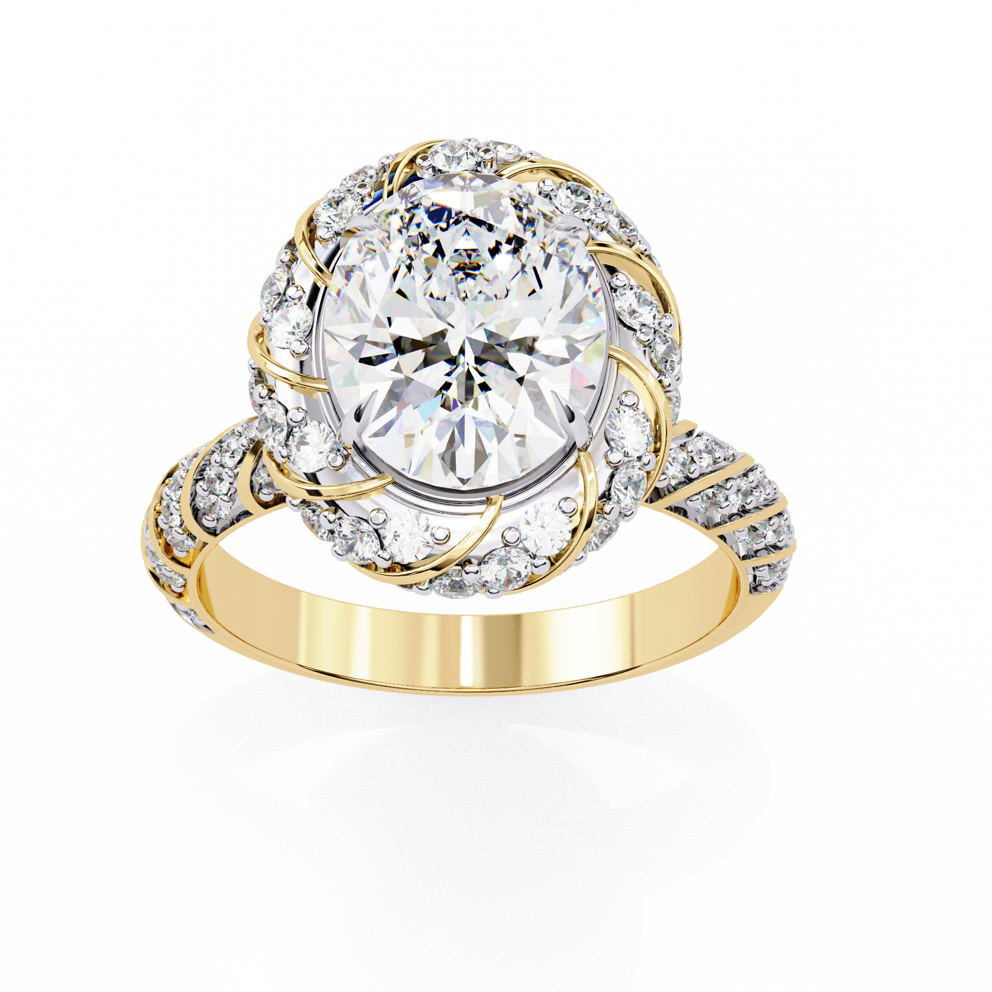 Rose gold ring with a large diamond and smaller diamonds 