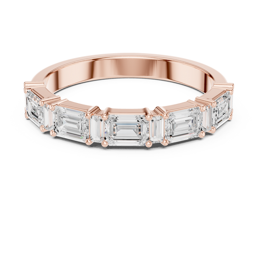 0.85 TCW Ophelia Glow Emerald & Baguette Cut Lab Grown Diamond Gold Bridal Wedding Band