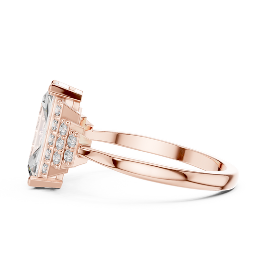 Emerald Cut Lab Diamond Wedding Ring With Round Side Stone - view 4