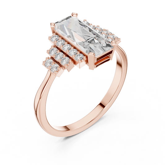 Emerald Cut Lab Diamond Wedding Ring With Round Side Stone - view 3