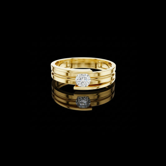 0.30 TCW Modern Open Edge Gold Moissanite Diamond Band with Floating Solitaire Accent For Soft Heart