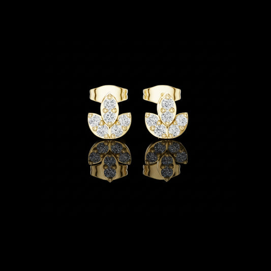 0.60 TCW Lotus Bloom Moissanite Round Cut Diamond Earrings  with Layered Petal Cluster Design