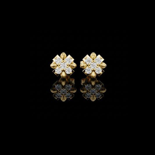0.50 TCW Floral Cross Moissanite Diamond Stud Earrings with Sculpted Petal Motif Cluster