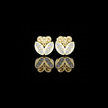 0.30 TCW Romantic Heart Moissanite Round Cut Diamond Earrings with Pave Diamond Inlay