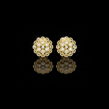 0.13 TCW Vintage Lace Floral Moissanite Diamond Stud Earrings with Filigree Detailing