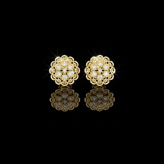 0.13 TCW Vintage Lace Floral Lab Grown Diamond Stud Earrings with Filigree Detailing