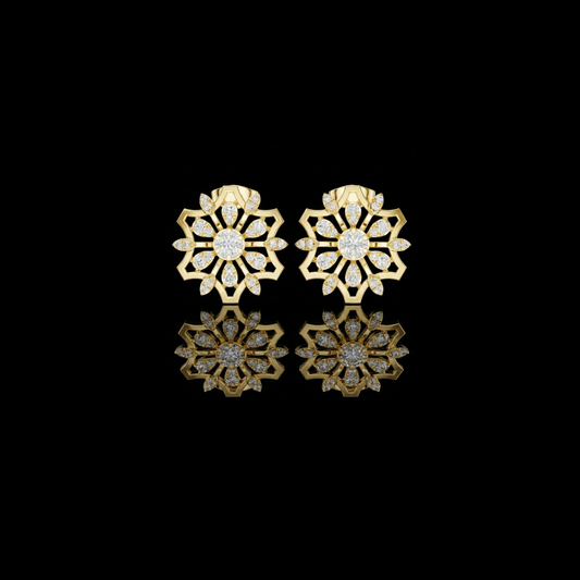 0.66 TCW Ornate Mandala Moissanite Diamond Stud Earrings in Gold with Round Center Stone For Party