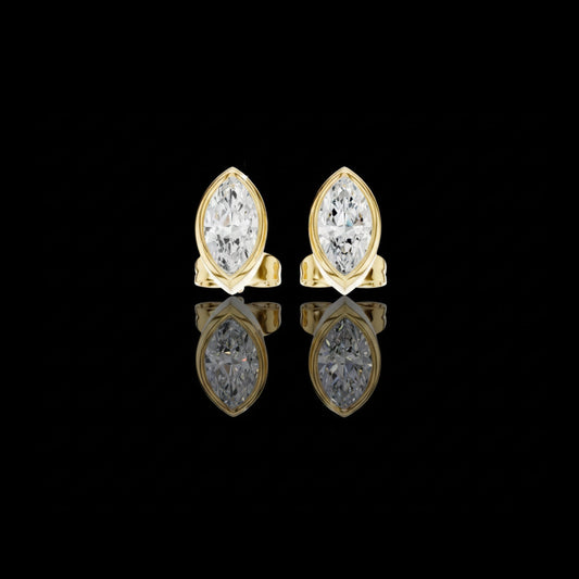 1.00 TCW Minimal Marquise Bezel Moissanite Diamond Stud Earrings with Elongated Navette Silhouette