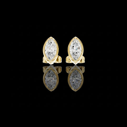 1.00 TCW Minimal Marquise Bezel Lab Diamond Stud Earrings with Elongated Navette Silhouette